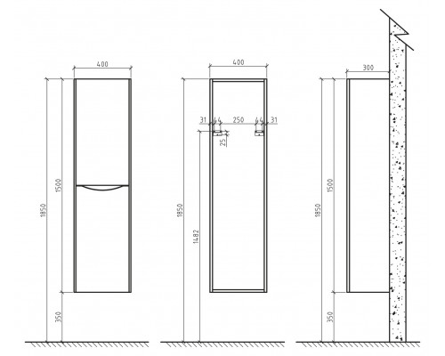 Шкаф подвесной, левосторонний BelBagno ANCONA-N-1500-2A-SC-BF-L