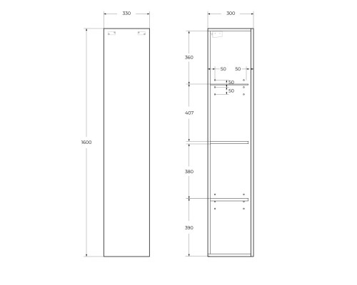 Пенал подвесной BelBagno KRAFT-1600-1A-SC-AO универсальный, Голубой матовый