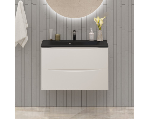 Тумба с раковиной подвесная BelBagno Marino-800, Bianco Lucido, раковина черная BB800/450-LV-ART-PR-NERO