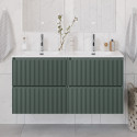 Тумба с раковиной подвесная 120 см, BelBagno UNO-1200-4C-SO-VO Еловый матовый, раковина белая BB-8099-120-2 с 2-я чашами