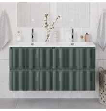 Тумба с раковиной подвесная 120 см, BelBagno UNO-1200-4C-SO-VO Еловый матовый, раковина белая BB-8099-120-2 с 2-я чашами