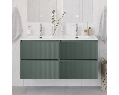 Тумба с раковиной подвесная 120 см, BelBagno UNO-1200-4C-SO-VO Еловый матовый, раковина белая BB-8099-120-2 с 2-я чашами