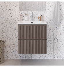 Тумба с раковиной подвесная 60 см, BelBagno UNO-MINI-600-2C-SO-СO Бежевый матовый, раковина белая BB-8099-3-60