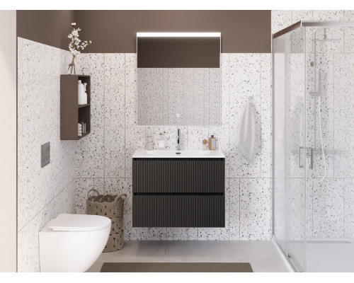 Тумба с раковиной подвесная 80 см, BelBagno UNO-MINI-800-2C-SO-GSO Темно-Серый матовый, раковина белая BB-8099-3-80
