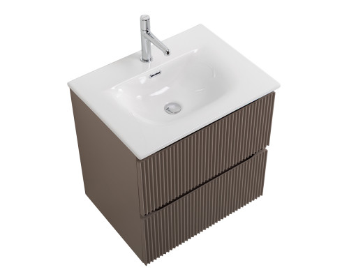 Тумба с раковиной подвесная 60 см, BelBagno UNO-600-2C-SO-CO Бежевый матовый, раковина белая BB-8099-60