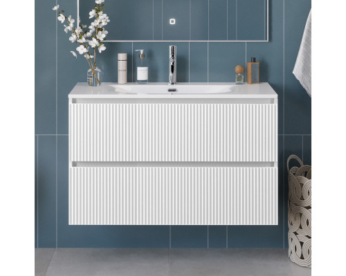 Тумба с раковиной подвесная 100 см, BelBagno UNO-1000-2C-SO-BO Bianco Opaco, раковина белая BB-8099-100