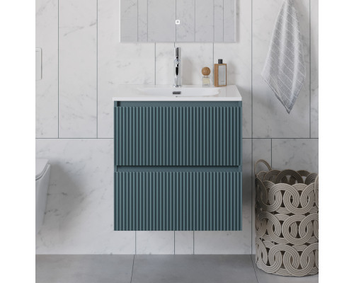 Тумба с раковиной подвесная 60 см, BelBagno UNO-600-2C-SO-AO Голубой матовый, раковина белая BB-8099-60