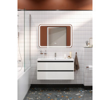 Тумба подвесная с керамической раковиной, CEZARES PLANE-1000-2C-SO-BL, белая  глянцевая, раковина CZR-8070-100