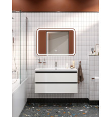 Тумба подвесная с керамической раковиной, CEZARES PLANE-1000-2C-SO-BL, белая  глянцевая, раковина CZR-8070-100