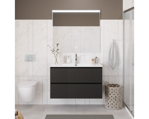 Тумба с раковиной подвесная 120 см, BelBagno UNO-1200-2C-SO-GSO Темно-Серый матовый, раковина белая BB-8099-120