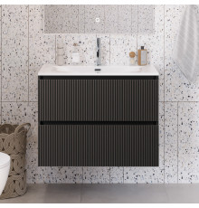 Тумба с раковиной подвесная 80 см, BelBagno UNO-MINI-800-2C-SO-GSO Темно-Серый матовый, раковина белая BB-8099-3-80