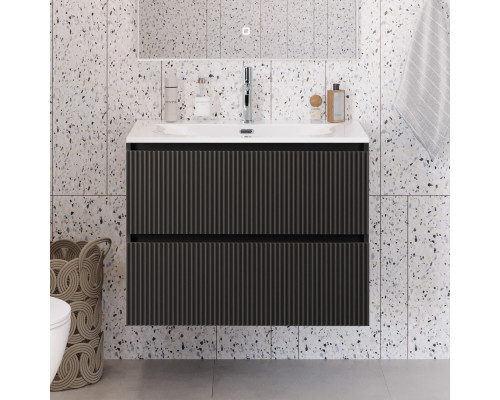 Тумба с раковиной подвесная 80 см, BelBagno UNO-MINI-800-2C-SO-GSO Темно-Серый матовый, раковина белая BB-8099-3-80
