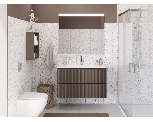 Тумба с раковиной подвесная 90 см, BelBagno UNO-MINI-900-2C-SO-СO Бежевый матовый, раковина белая BB-8099-3-90