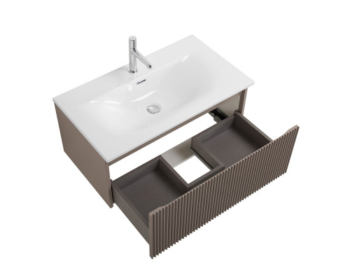 Тумба с раковиной подвесная 80 см, BelBagno UNO-800-1C-SO-CO Бежевый матовый, раковина белая BB-8099-80