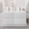Тумба с раковиной подвесная 120 см, BelBagno UNO-1200-4C-SO-BO Bianco Opaco, раковина белая BB-8099-120-2 с 2-я чашами