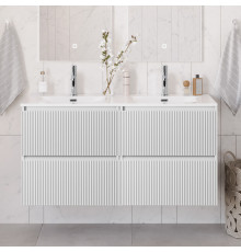 Тумба с раковиной подвесная 120 см, BelBagno UNO-1200-4C-SO-BO Bianco Opaco, раковина белая BB-8099-120-2 с 2-я чашами