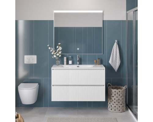 Тумба с раковиной подвесная 100 см, BelBagno UNO-1000-2C-SO-BO Bianco Opaco, раковина белая BB-8099-100