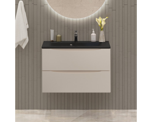 Тумба с раковиной подвесная BelBagno MARINO-800 Crema Opaco, раковина черная BB800/450-LV-ART-PR-NERO