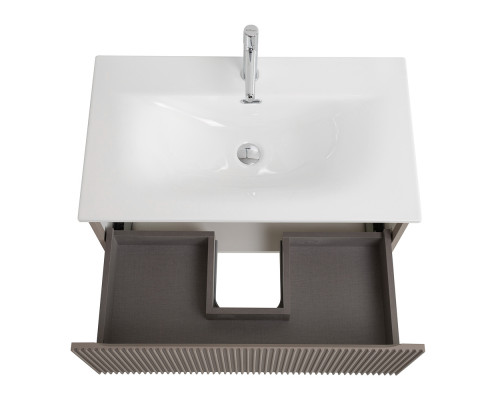 Тумба с раковиной подвесная 80 см, BelBagno UNO-800-1C-SO-CO Бежевый матовый, раковина белая BB-8099-80