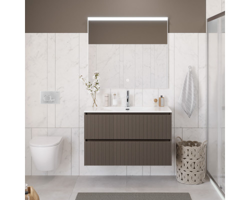 Тумба с раковиной подвесная 120 см, BelBagno UNO-1200-2C-SO-CO Бежевый матовый, раковина белая BB-8099-120