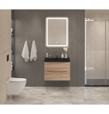 Тумба с раковиной для ванной BelBagno MARINO-600 Rovere Bianco, раковина черная BB600/450-LV-ART-AST-NERO