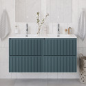 Тумба с раковиной подвесная 120 см, BelBagno UNO-1200-4C-SO-AO Голубой матовый, раковина белая BB-8099-120-2 с 2-я чашами