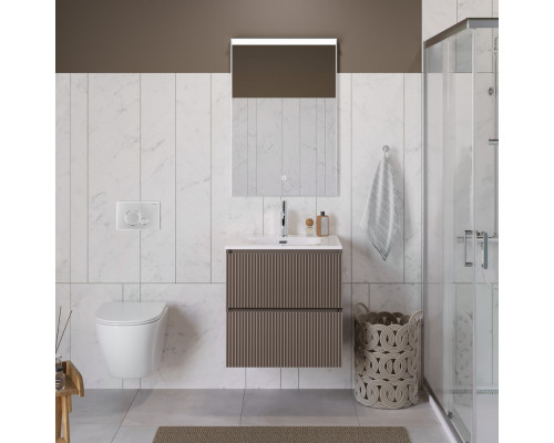 Тумба с раковиной подвесная 70 см, BelBagno UNO-700-2C-SO-CO Бежевый матовый, раковина белая BB-8099-70