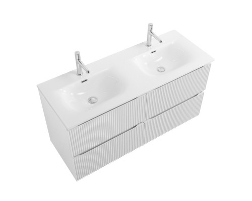 Тумба с раковиной подвесная 120 см, BelBagno UNO-1200-4C-SO-BO Bianco Opaco, раковина белая BB-8099-120-2 с 2-я чашами