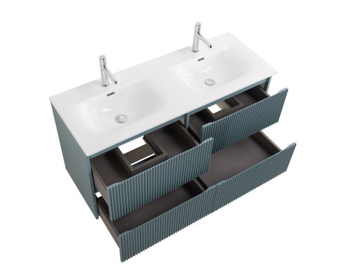 Тумба с раковиной подвесная 120 см, BelBagno UNO-1200-4C-SO-AO Голубой матовый, раковина белая BB-8099-120-2 с 2-я чашами