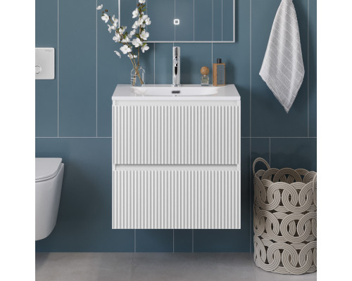 Тумба с раковиной подвесная 60 см, BelBagno UNO-600-2C-SO-BO Bianco Opaco, раковина белая BB-8099-60