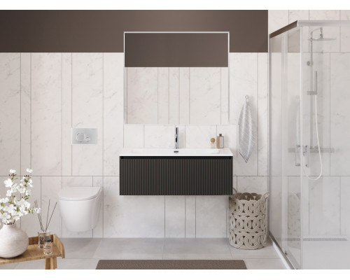 Тумба с раковиной подвесная 100 см, BelBagno UNO-1000-1C-SO-GSO Темно-Серый матовый, раковина белая BB-8099-100