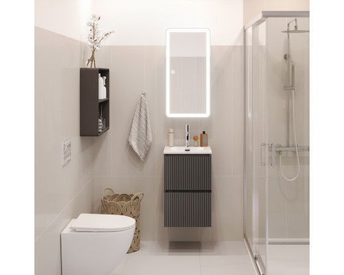 Тумба с раковиной подвесная 40 см, BelBagno UNO-MINI-400-2C-SO-GSO Темно-Серый матовый, раковина белая BB-8099-3-40