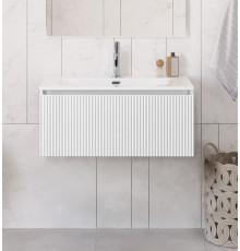 Тумба с раковиной подвесная 80 см, BelBagno UNO-800-1C-SO-BO Bianco Opaco, раковина белая BB-8099-80