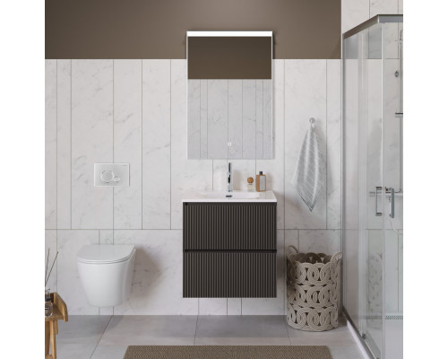 Тумба с раковиной подвесная 60 см, BelBagno UNO-600-2C-SO-GSO Темно-Серый матовый, раковина белая BB-8099-60