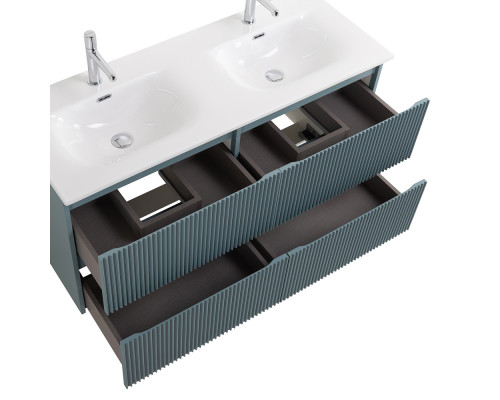 Тумба с раковиной подвесная 120 см, BelBagno UNO-1200-4C-SO-AO Голубой матовый, раковина белая BB-8099-120-2 с 2-я чашами