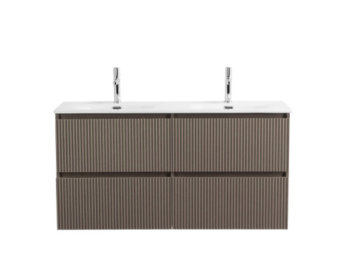 Тумба с раковиной подвесная 120 см, BelBagno UNO-1200-4C-SO-СO Бежевый матовый, раковина белая BB-8099-120-2 с 2-я чашами