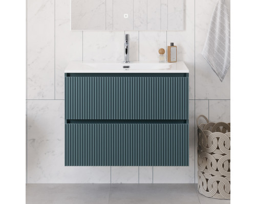 Тумба с раковиной подвесная 80 см, BelBagno UNO-800-2C-SO-AO Голубой матовый, раковина белая BB-8099-80