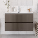 Тумба с раковиной подвесная 120 см, BelBagno UNO-1200-2C-SO-CO Бежевый матовый, раковина белая BB-8099-120
