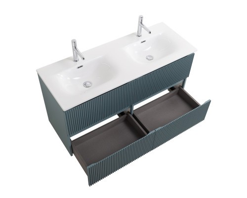 Тумба с раковиной подвесная 120 см, BelBagno UNO-1200-4C-SO-AO Голубой матовый, раковина белая BB-8099-120-2 с 2-я чашами