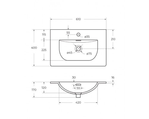 Тумба с раковиной подвесная 60 см, BelBagno UNO-MINI-600-2C-SO-BO Белая матовая, раковина белая BB-8099-3-60
