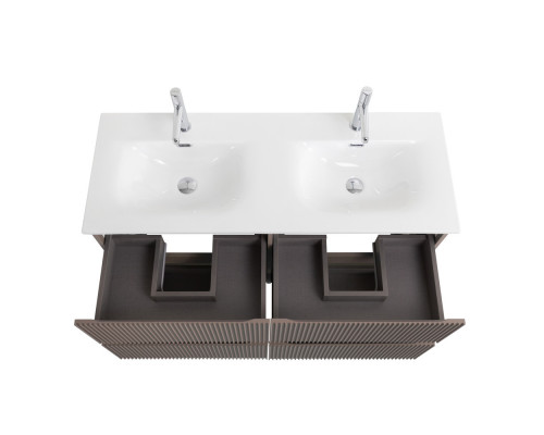 Тумба с раковиной подвесная 120 см, BelBagno UNO-1200-4C-SO-СO Бежевый матовый, раковина белая BB-8099-120-2 с 2-я чашами