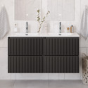 Тумба с раковиной подвесная 120 см, BelBagno UNO-1200-4C-SO-GSO Темно-Серый матовый, раковина белая BB-8099-120-2 с 2-я чашами