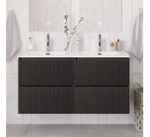 Тумба с раковиной подвесная 120 см, BelBagno UNO-1200-4C-SO-GSO Темно-Серый матовый, раковина белая BB-8099-120-2 с 2-я чашами