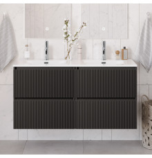 Тумба с раковиной подвесная 120 см, BelBagno UNO-1200-4C-SO-GSO Темно-Серый матовый, раковина белая BB-8099-120-2 с 2-я чашами