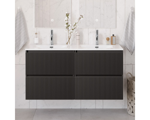 Тумба с раковиной подвесная 120 см, BelBagno UNO-1200-4C-SO-GSO Темно-Серый матовый, раковина белая BB-8099-120-2 с 2-я чашами