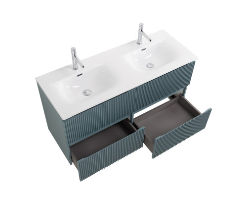 Тумба с раковиной подвесная 120 см, BelBagno UNO-1200-4C-SO-AO Голубой матовый, раковина белая BB-8099-120-2 с 2-я чашами