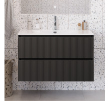 Тумба с раковиной подвесная 100 см, BelBagno UNO-MINI-1000-2C-SO-GSO Темно-Серый матовый, раковина белая BB-8099-3-100