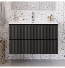 Тумба с раковиной подвесная 100 см, BelBagno UNO-MINI-1000-2C-SO-GSO Темно-Серый матовый, раковина белая BB-8099-3-100