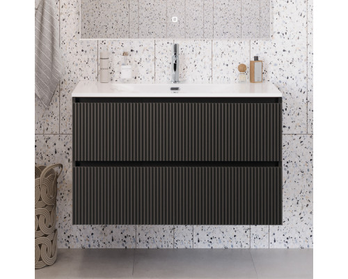 Тумба с раковиной подвесная 100 см, BelBagno UNO-MINI-1000-2C-SO-GSO Темно-Серый матовый, раковина белая BB-8099-3-100