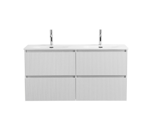 Тумба с раковиной подвесная 120 см, BelBagno UNO-1200-4C-SO-BO Bianco Opaco, раковина белая BB-8099-120-2 с 2-я чашами